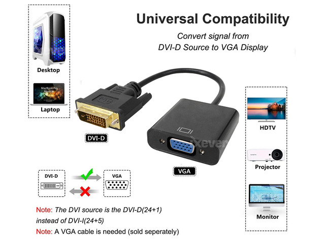 DVI to VGA Adapter Converter 1080p,DVI2VGA iXever DVI-D 24+1 to VGA Male to Female Video Converter Compatible for Computer, Laptop and Old Monitor,...