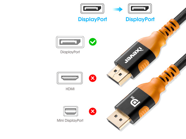 8K Display Port Cable [6.6ft/2m], iXever DisplayPort 1.4 Cable Male to Male up to 8K 60Hz, 4K 144Hz Supports HBR3, DSC, HDR 10, UHD, 32.4 Gbit/s...