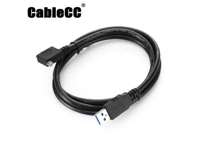 Cablecc 1.2m 90 Degree Left Angled Micro USB Screw Mount to 3.0 Data Cable for Industrial Camera