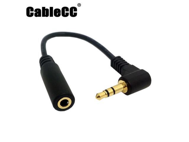 Cablecc 90 degree right angled 3.5mm 3poles Audio Stereo Male to Female Extension Cable 10cm Black