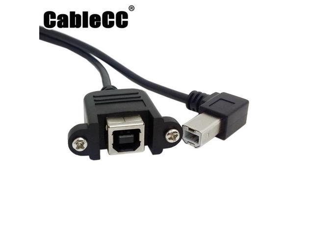 Cablecc 90 Degree Right Angled USB B Type Male to Female extension cable with screws for Panel Mount 50cm