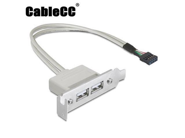 Cablecc Low Profile 9.5mm Height USB 2.0 Female Back panel to Motherboard 9pin cable with PCI bracket 40cm