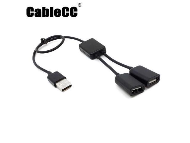 Cablecc Black USB 2.0 Dual Ports Hub Cable Bus power For Laptop Macbook Notebook PC & Mouse & Flash Disk