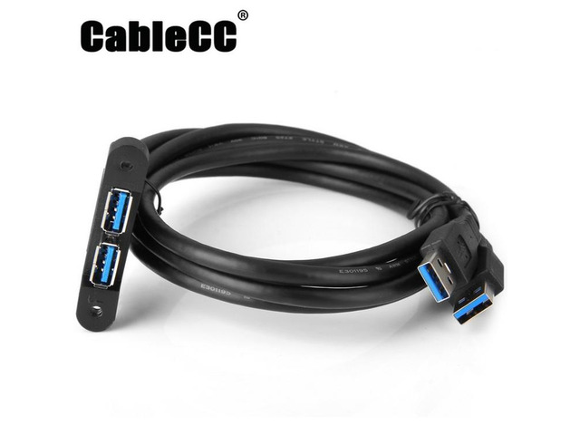 Cablecc combo two USB 3.0 male to USB 3.0 Female Extension Cable 50cm with screw Panel Mount holes