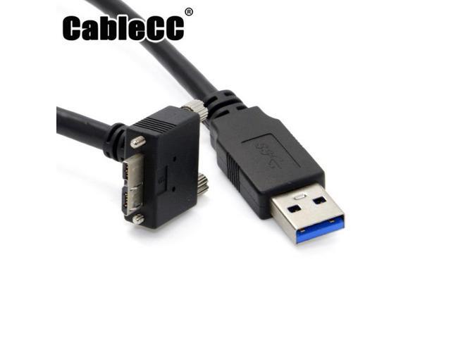 Cablecc 3m 90 Degree Down Angled Micro USB Screw Mount to USB 3.0 Data Cable for Point Grey Chameleon Camera