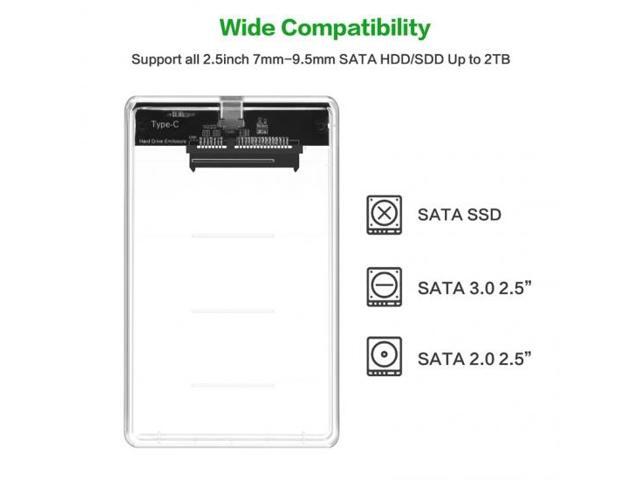 Xiwai USB-C Type-C to 2.5 Inch SATA SSD HDD External Enclosure Transparent for Laptop & PC