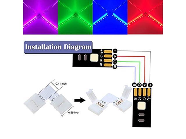 FSJEE 10mm 5050 RGB LED Strip Light Connectors Kits with 10PCS L Shape 4 Pin Right Angle Corner Solderless Connector and 10PCS Solderless Wire 4...