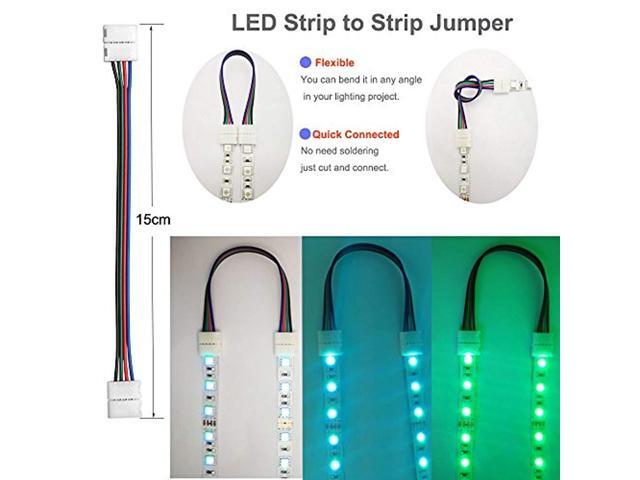 FSJEE 10mm 5050 RGB LED Strip Light Connectors Kits with 10PCS L Shape 4 Pin Right Angle Corner Solderless Connector and 10PCS Solderless Wire 4...