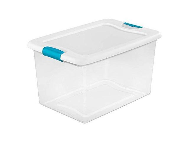 Sterilite 64 Qt Latching Storage Box, Stackable Bin with Latch Lid, Plastic Container to Organize Clothes in Closet, Clear with White Lid, 6-Pack