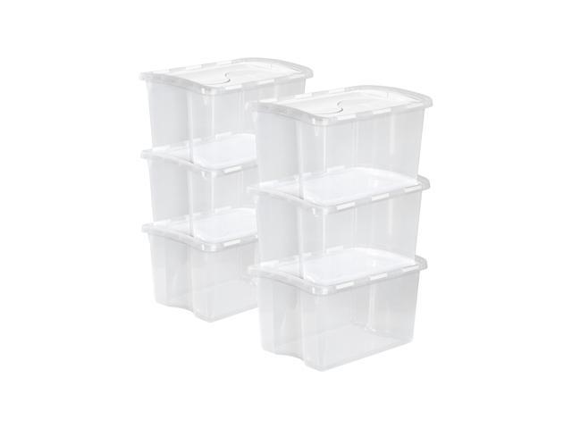 Sterilite 6-Pack Stackable Storage Bin with Lid, Clear Plastic Design, 48 Quart