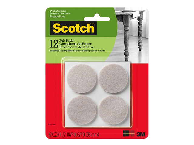 Scotch Felt Pads 12 PCS Beige, Felt Furniture Pads for Protecting Hardwood Floors, 1.5' inch Round, Easy-to-apply, Self-Stick design, Reliable...