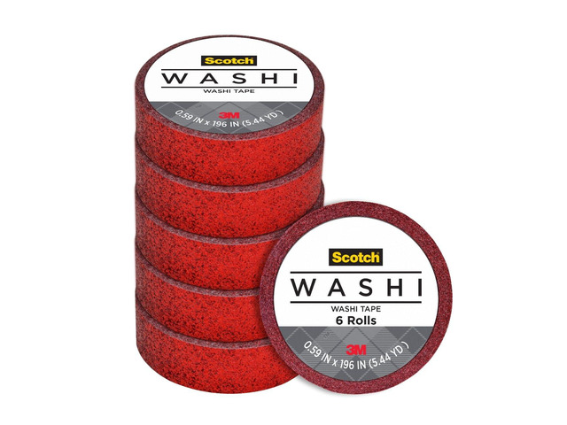 Scotch Expressions Glitter Washi Tape, Arts and Crafts Tape, .59 in x 196 in, Red Glitter, 6 Rolls