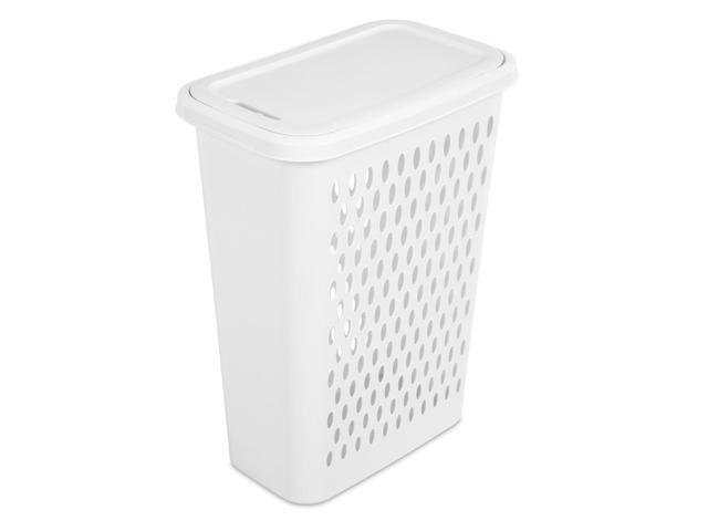 Sterilite Slim Laundry Hamper with Lid, Tall Plastic Hamper for Collecting Dirty Clothes or Sorting Clean Clothes, White, 4-Pack