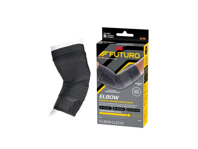 FUTURO Premium Compression Elbow Sleeve, with Wrap-Around Strap and Two Gel Pressure Pads, for Mild Tendonitis, Golfers Elbow, Tennis Elbow,...