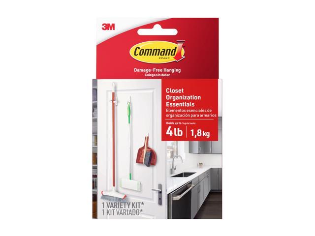 Command Closet Organization Essentials, 1 Variety Kit Includes 1 Broom Gripper, 2 Medium Utility Hooks with 2 Large and 2 Medium Indoor Strips