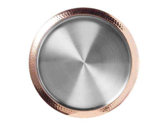 OGGI Round Stainless Steel Tray with Copper Rim 14'