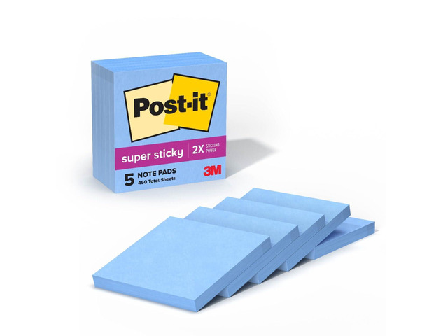 Post-it Super Sticky Notes 3x3in 5-Pack Washed Denim