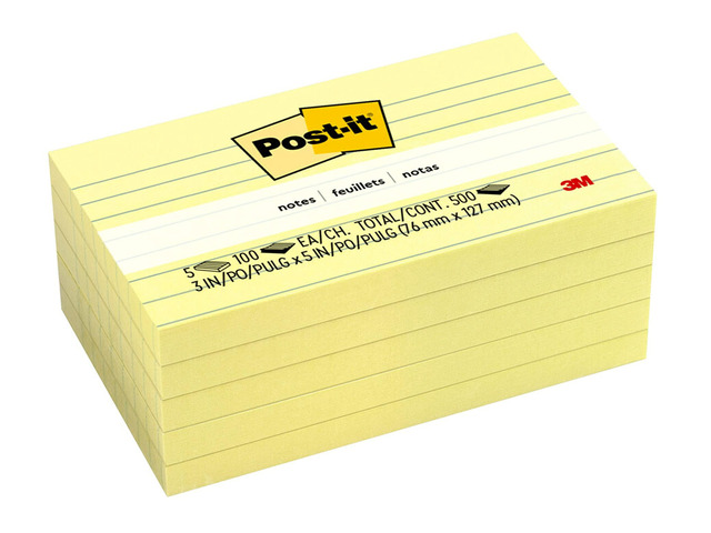 Post-it Super Sticky Notes 3x5 Lined 5-Pack