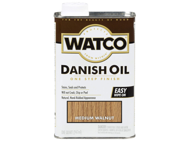 Watco Medium Walnut Danish Oil Wood Finish Penetrating Oil Formula, Enhances Natural Grain, Easy Wipe-On Application For Wood Projects, Quart