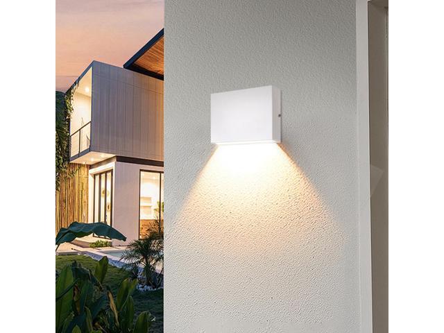 J & H LED 5.5 in. 1-Light White Square LED Outdoor Wall Light Lantern Sconce with Selectable CCT 27-40-50K