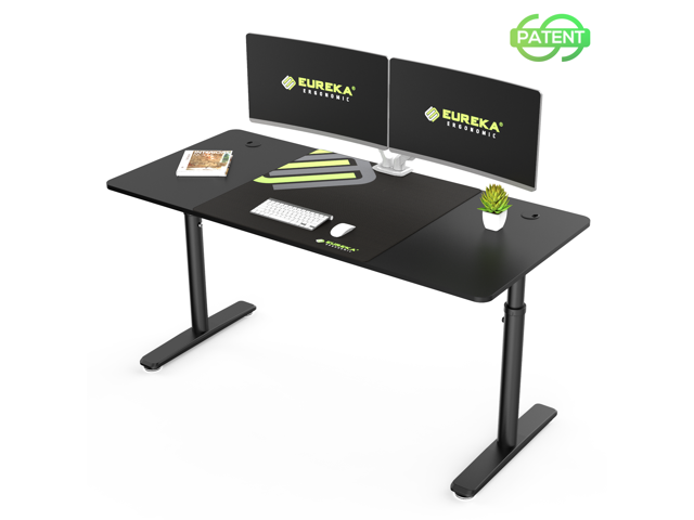 Eureka Ergonomic 60'' Mechanically Height Adjustable Home-Office Computer Desk, Large Writing PC Desk Modern Simple Table, Black