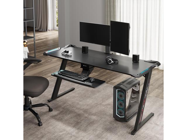 Eureka Ergonomic 60' Z-Shaped Large Gaming Desk with LED Lights, Home Office Desk with Free Mouse pad Carbon Fiber Texture Desktop, Gift for...