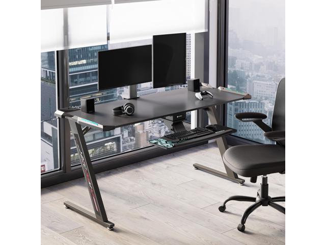 Eureka Ergonomic 60' Z-Shaped Large Gaming Desk with LED Lights, Home Office Desk with Free Mouse pad Carbon Fiber Texture Desktop, Gift for...