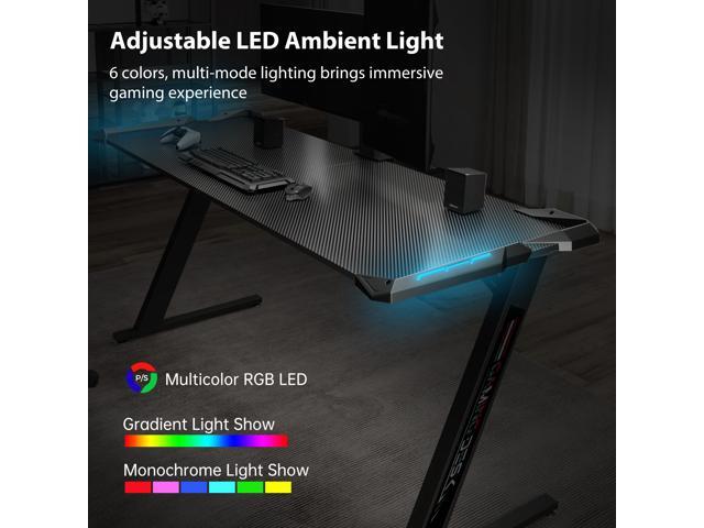 Eureka Ergonomic 60' Z-Shaped Large Gaming Desk with LED Lights, Home Office Desk with Free Mouse pad Carbon Fiber Texture Desktop, Gift for...