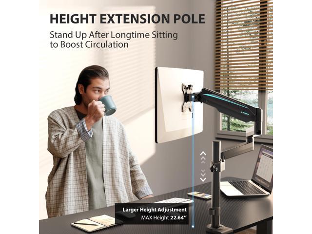 EUREKA ERGONOMIC Single Monitor Arm, Gas Spring Mount for 13'-32' Screens, Long 3-Section Reach (27.3'), Full Motion VESA Stand, 17.6lbs Load - Black