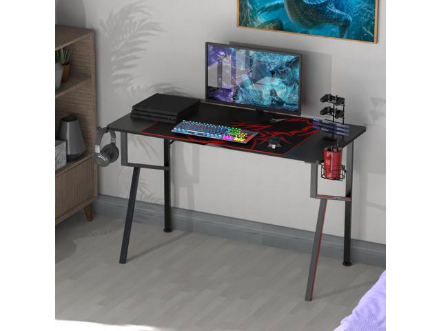 EUREKA ERGONOMIC 47' K-Shaped Gaming Desk, Heavy Duty (300lbs Load), Zero-Wobble Frame, with Full Mouse Pad, Cup Holder & Headset Hook - Black