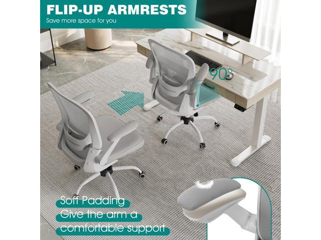 EUREKA ERGONOMIC Mesh Task Chair, Space-Saving Office Chair with 90° Flip-Up Armrests, Adjustable Lumbar, BIFMA Certified, 275lbs Load - Ivory White