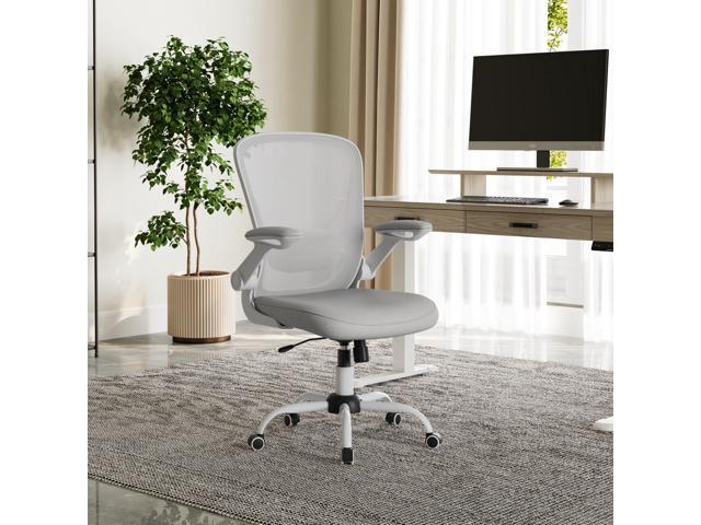 EUREKA ERGONOMIC Mesh Task Chair, Space-Saving Office Chair with 90° Flip-Up Armrests, Adjustable Lumbar, BIFMA Certified, 275lbs Load - Ivory White