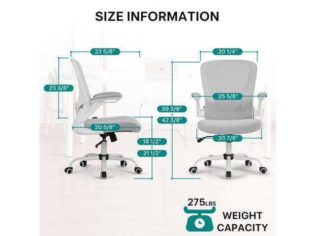 EUREKA ERGONOMIC Mesh Task Chair, Space-Saving Office Chair with 90° Flip-Up Armrests, Adjustable Lumbar, BIFMA Certified, 275lbs Load - Ivory White