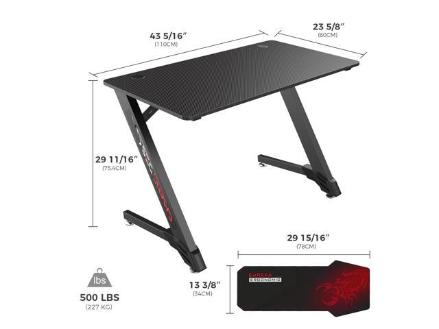 EUREKA ERGONOMIC 43' Z-Shaped Gaming Desk, Ultra Heavy Duty (500lbs Capacity), One-Piece Seamless Desktop, Compact Carbon Steel Frame - Black