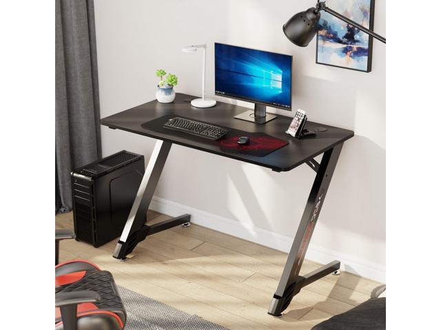 EUREKA ERGONOMIC 43' Z-Shaped Gaming Desk, Ultra Heavy Duty (500lbs Capacity), One-Piece Seamless Desktop, Compact Carbon Steel Frame - Black