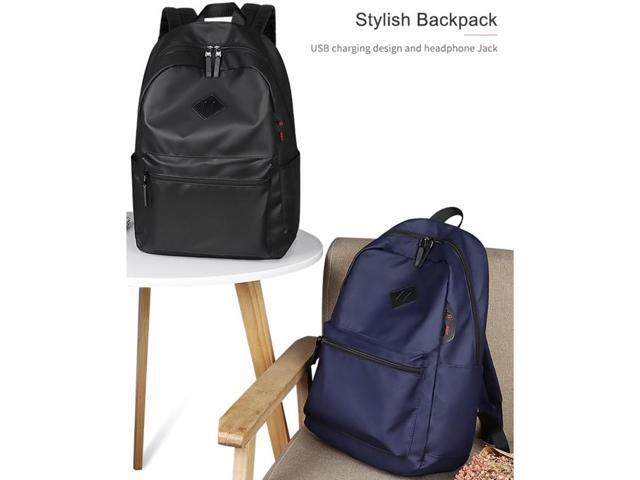 SJ03 13-15.6 inch Universal Large-capacity Laptop Backpack with USB Charging Port & Headphone Port (Black)