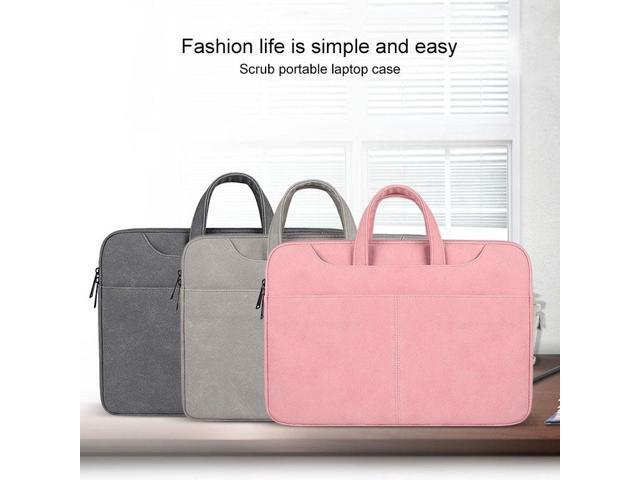 ST06S Waterproof PU Leather Zipper Hidden Portable Strap One-shoulder Handbag for 13.3 inch Laptops, with Magic Stick & Suitcase Belt (Pink)