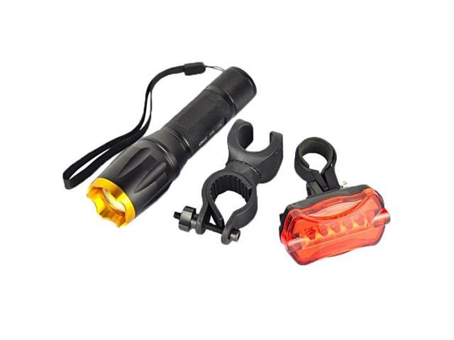 LT-TJ CREE XM-L T6 5-Modes LED Flashlight, 2000 LM Adjustable Focus with Bicycle Tail Light & Mounting Clip