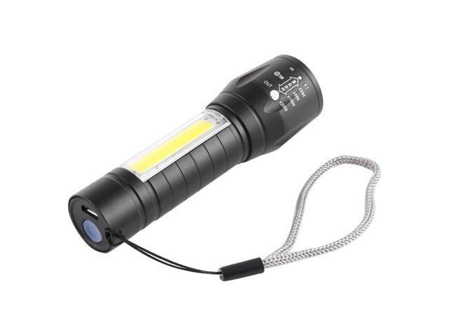 A2 USB Charging Waterproof Zoomable XPE + COB Flashlight with 3-Modes & Storage Box