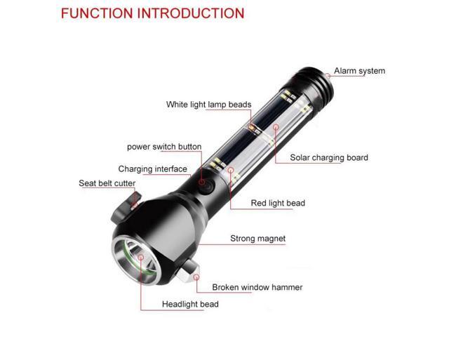 Multi-functional Car Safety Hammer Solar Alarm Emergency Working Flashlight (Red)