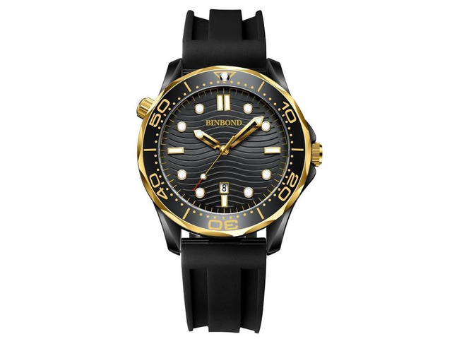 Black Silicon Inter-gold Black BINBOND B2820 Luminous 30m Waterproof Men Sports Quartz Watch Black Silicon Inter-gold Black