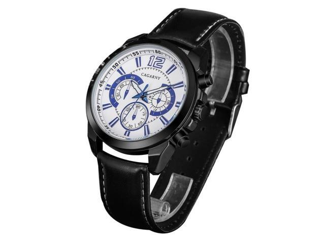 CAGARNY 6826 Fashionable Quartz Business Sport Wrist Watch with Leather Band & 24-hour Indication & Calendar Function for Men(White Window Blue...