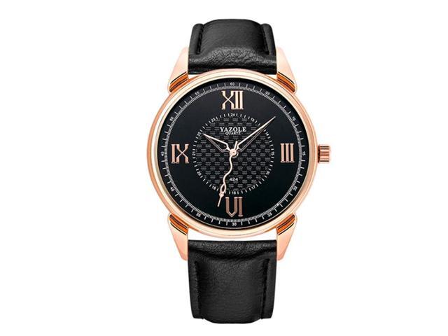 YAZOLE 424 Men Fashion Business PU Leather Band Quartz Wrist Watch, Luminous Points (Style 1)
