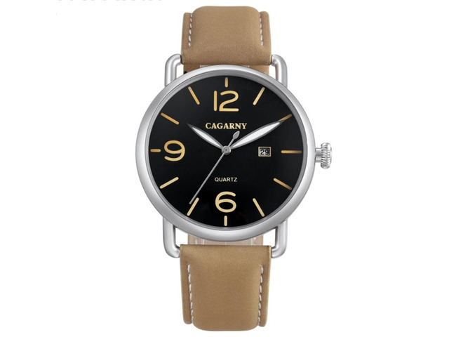 CAGARNY 6815 Living Waterproof Round Dial Quartz Movement Alloy Case Fashion Watch Quartz Watches with Leather Band (Style 2)