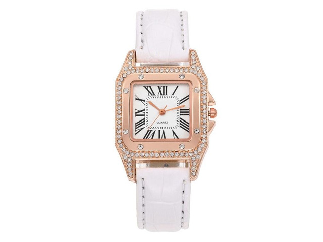 Women Tonneau Square Strap Quartz Watch, Color: White White