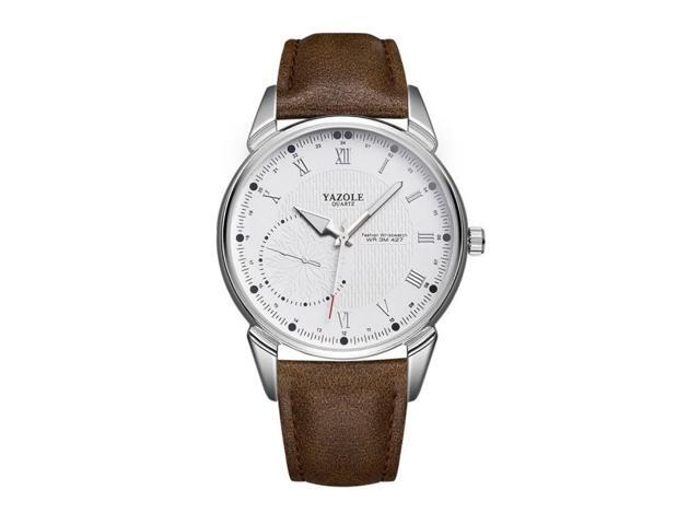 YAZOLE 427 Men Fashion Business PU Leather Band Quartz Wrist Watch, Luminous Points (Style 4)
