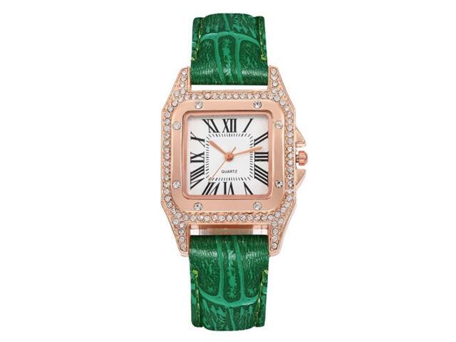 Women Tonneau Square Strap Quartz Watch, Color: Green Green