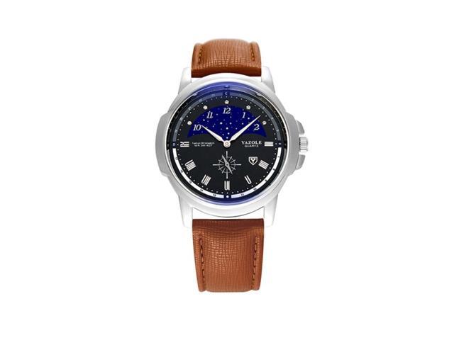 407 YAZOLE Men Fashion Business Leather Band Quartz Wrist Watch (Style 3)