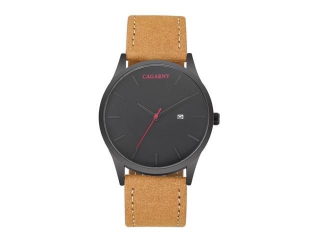 CAGARNY 6850 Fashion Dual Quartz Movement Wrist Watch with Genuine Leather Band(Brown Band Black Window)