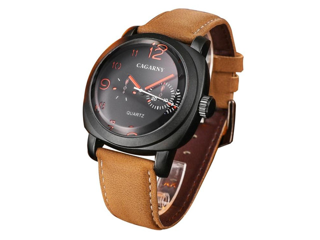 CAGARNY 6833 Fashionable Five Needles Quartz Sport Wrist Watch with Leather Band for Men(Red Scale)